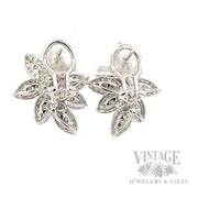 Diamond Pave Leaves 14k White Gold Earrings Back View