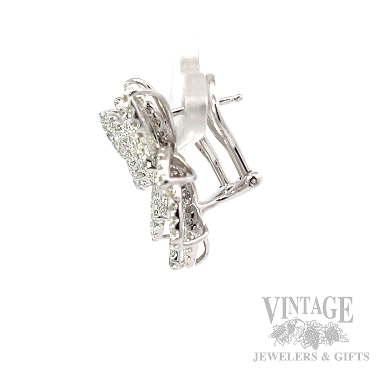 Diamond Pave Leaves 14k White Gold Earrings Side View