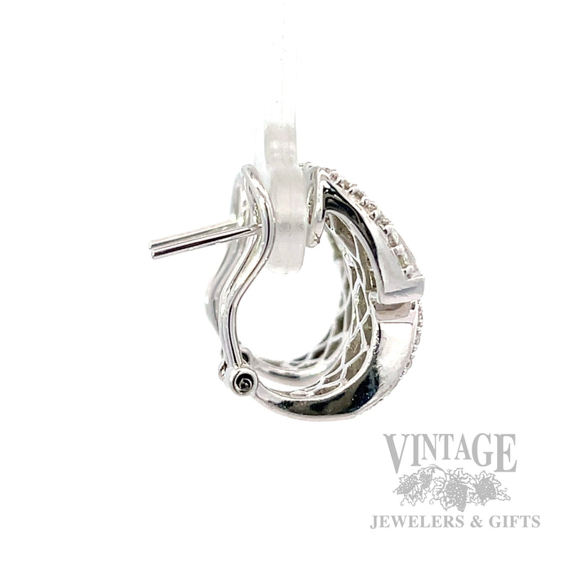 Bypass Pave Diamond 14k White Gold Huggie Earrings