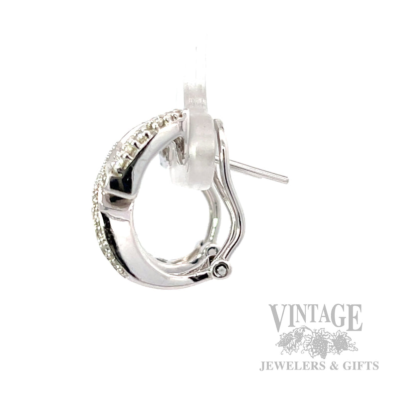 Bypass Pave Diamond 14k White Gold Huggie Earrings