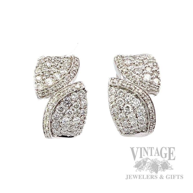 Bypass Pave Diamond 14k White Gold Huggie Earrings