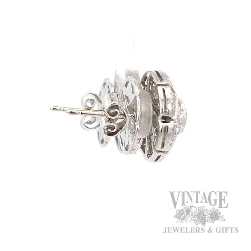 Diamond Button 17k White Gold Earrings Side View