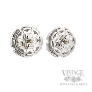 Diamond Button 17k White Gold Earrings Back View