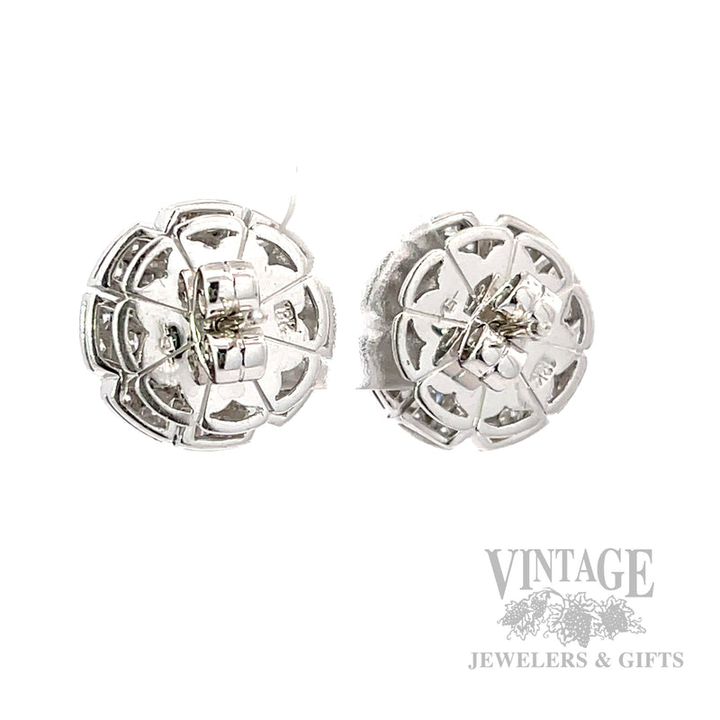 Diamond Button 17k White Gold Earrings Back View