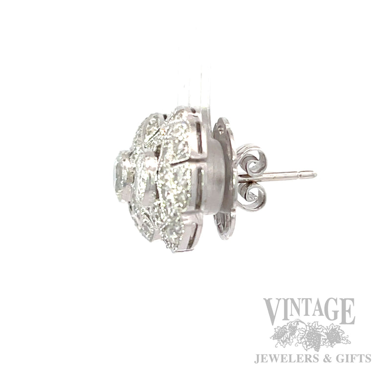 Diamond Button 17k White Gold Earrings Side View