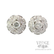 Diamond Button 17k White Gold Earrings Front View