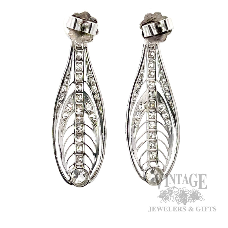 Antique Diamond Drop Platinum Earrings