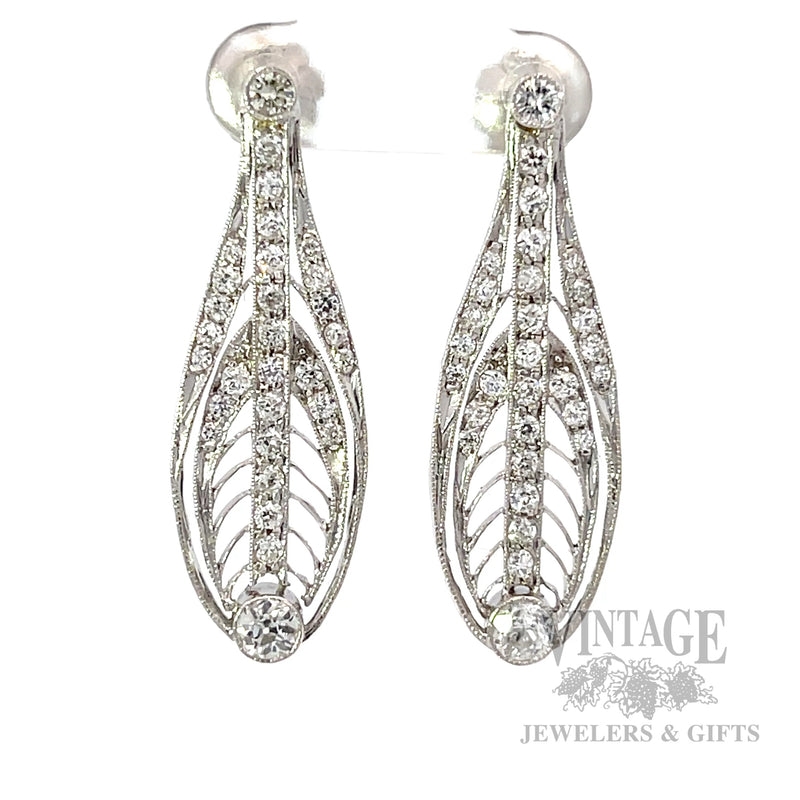 Antique Diamond Drop Platinum Earrings