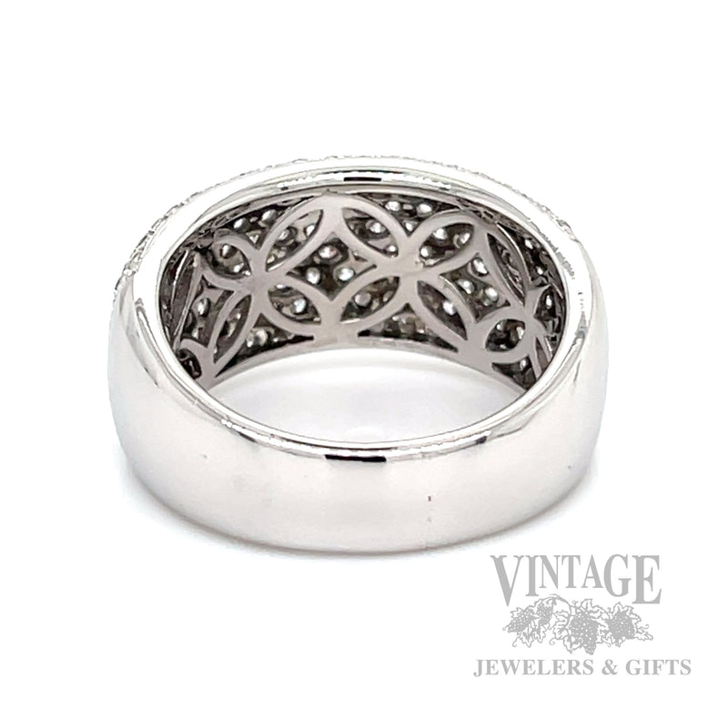 Domed Diamond Pave 14k White Gold Ring Back/Interior View