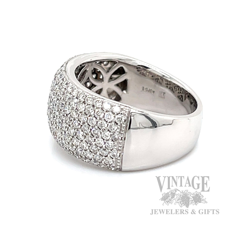 Domed Diamond Pave 14k White Gold Ring Side View