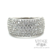 Domed Diamond Pave 14k White Gold Ring Front View