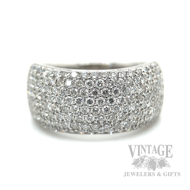 Domed Diamond Pave 14k White Gold Ring Front View