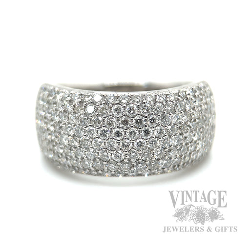 Domed Diamond Pave 14k White Gold Ring Front View
