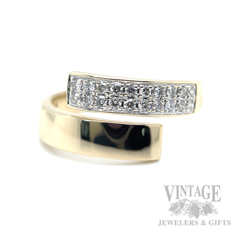 Open Bypass Diamond Pave 14k Gold Ring Front View