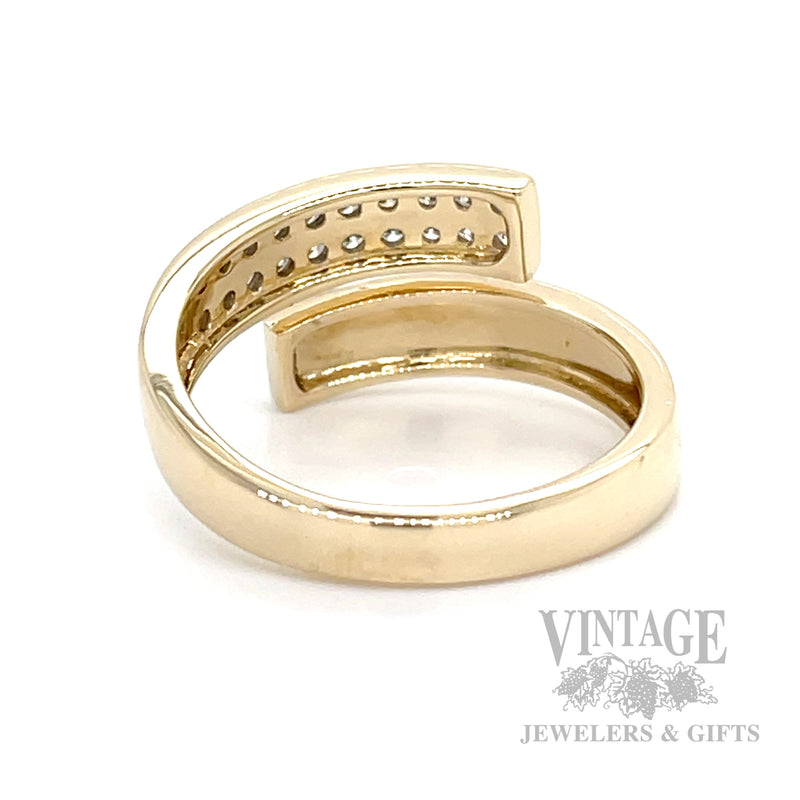 Open Bypass Diamond Pave 14k Gold Ring Back/Interior View