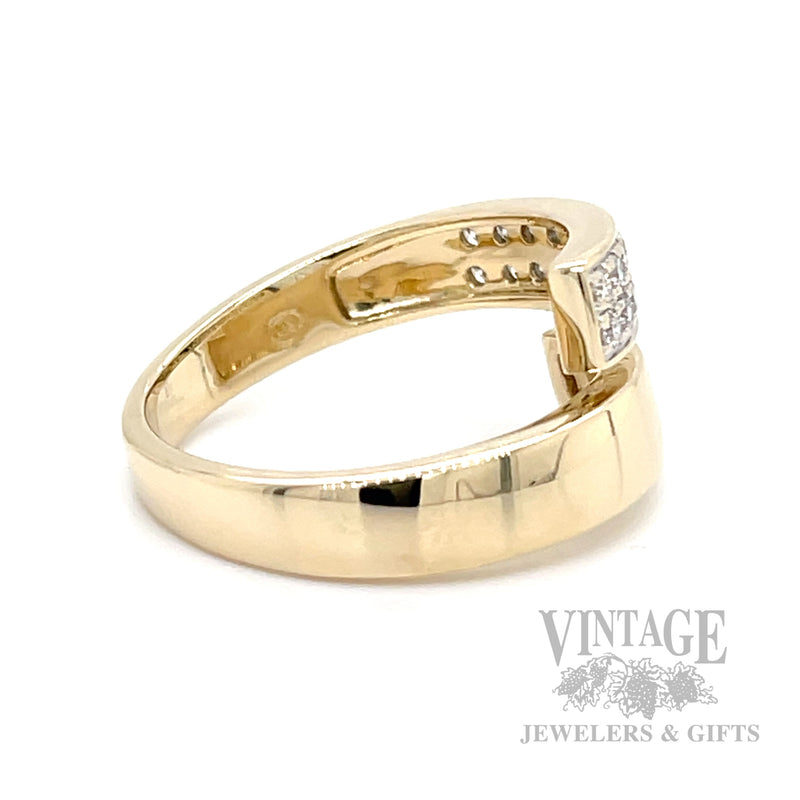 Open Bypass Diamond Pave 14k Gold Ring Side View