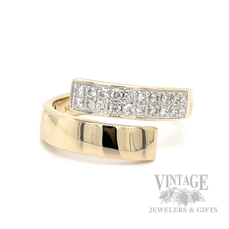 Open Bypass Diamond Pave 14k Gold Ring Front View
