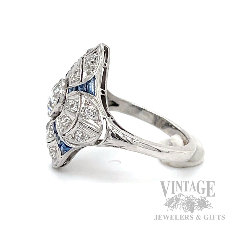 Antique Sapphire and Diamond Platinum Ring Other side