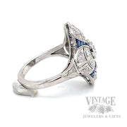 Antique Sapphire and Diamond Platinum Ring Side