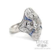 Antique Sapphire and Diamond Platinum Ring Perspective