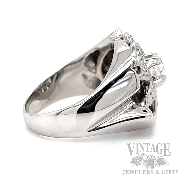 Vintage Floral 14k white gold and .68 CTW diamond ring side