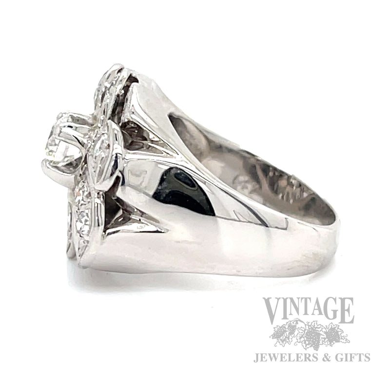 Vintage Floral 14k white gold and .68 CTW diamond ring Side