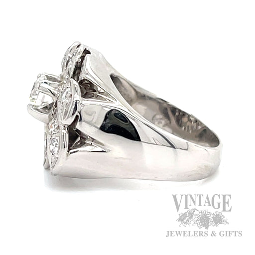 Vintage Floral 14k white gold and .68 CTW diamond ring Side