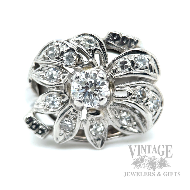 Vintage Floral 14k white gold and .68 CTW diamond ring