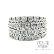 Diamond .90 CTW Honeycomb 14K White Gold Wide Band Ring