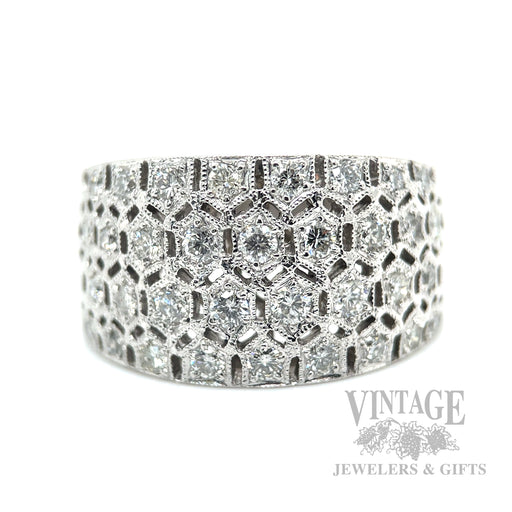 Diamond .90 CTW Honeycomb 14K White Gold Wide Band Ring