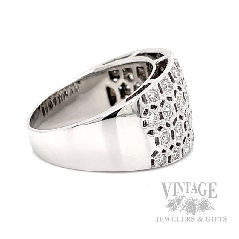 Diamond .90 CTW Honeycomb 14K White Gold Wide Band Ring Side 2