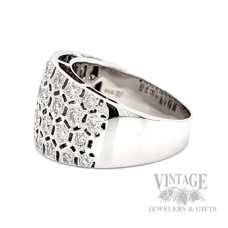 Diamond .90 CTW Honeycomb 14K White Gold Wide Band Ring Side
