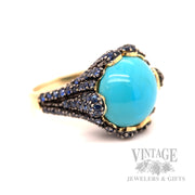 Natural Turquoise & Blue Sapphire 14K Yellow Gold Ring
