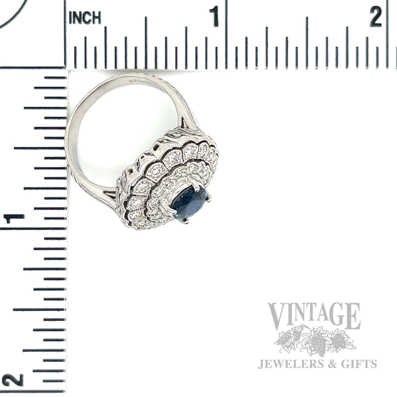 Double Halo Sapphire and Diamond 18k White Gold Ring