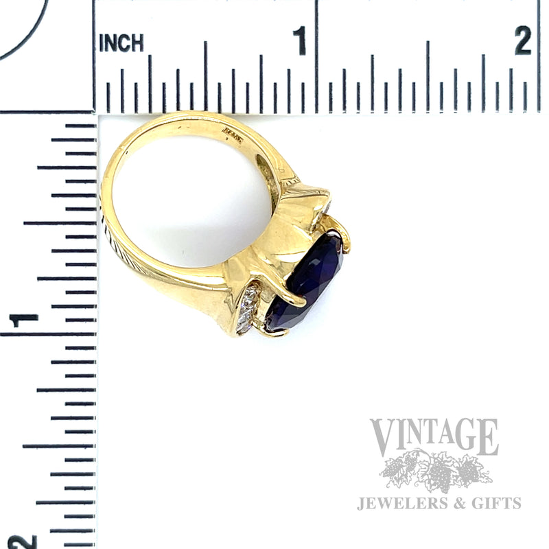 Bypass Amethyst and Diamond 18k Gold Ring Scale View