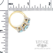 Two-Tone Aquamarine Diamond and Blue Sapphire Accented 14k Gold Ring Scale View