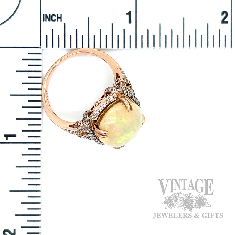 Opal and Chocolate Diamond Accented 14k Rose Gold Ring Scale View