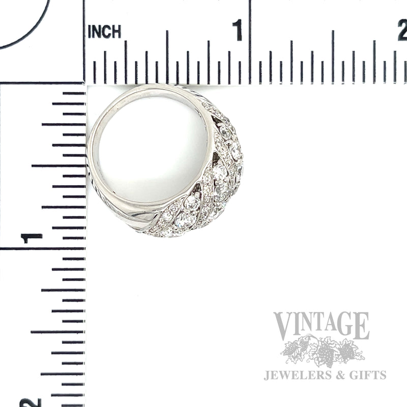 Domed Diamond Rows 14k White Gold Ring Scale View