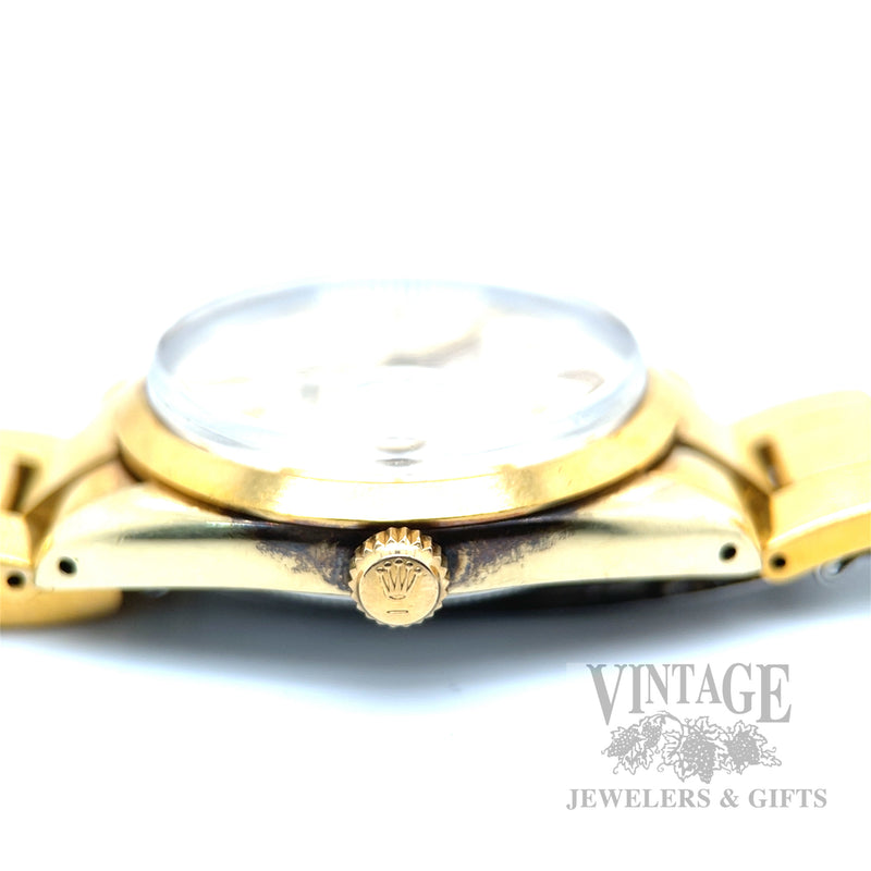 Vintage Rolex Oyster Perpetual Date 15505 Gold Shell Automatic Watch – Circa 1982 Pre-Owned Crown
