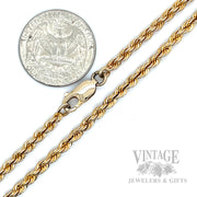 24" Solid 3.5 mm 14k Gold Rope Chain Necklace scale