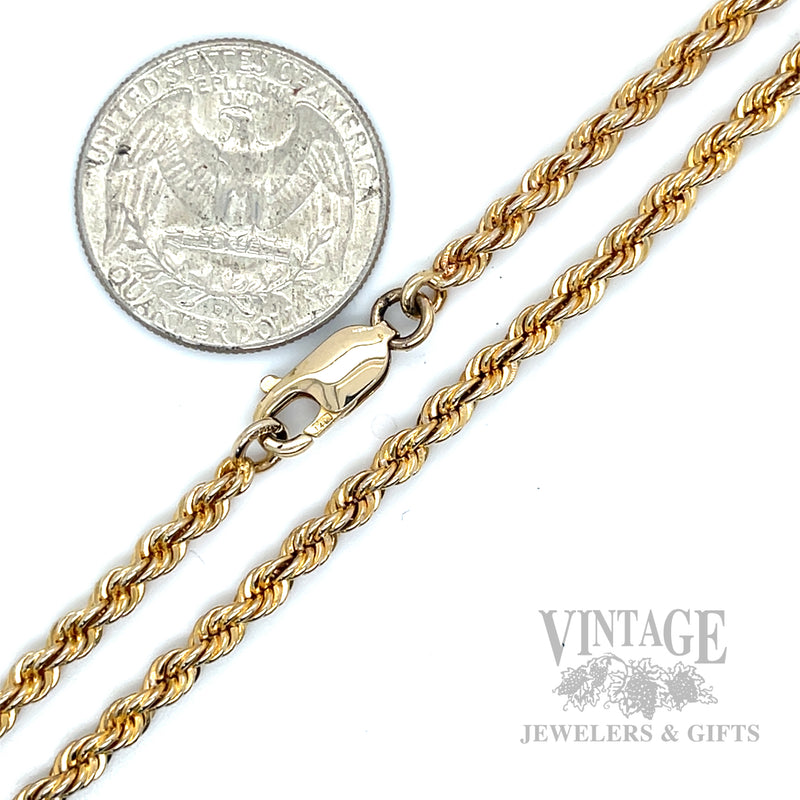 24" Solid 3.5 mm 14k Gold Rope Chain Necklace scale