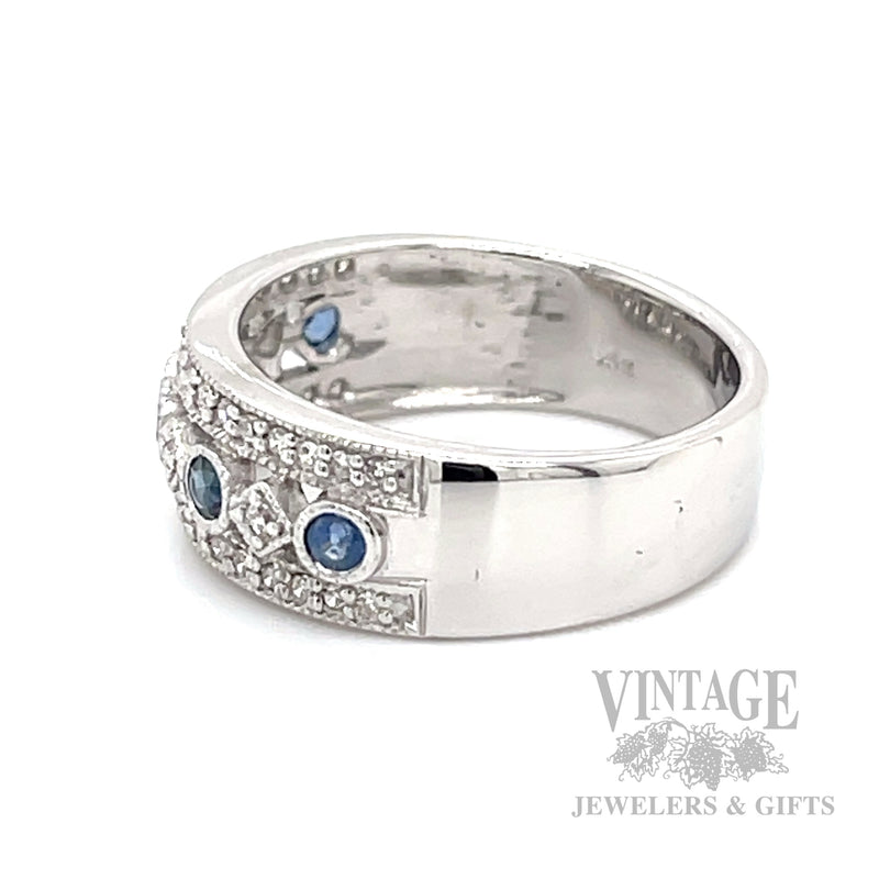 Openwork Sapphire and Diamond 14k White Gold Ring Band