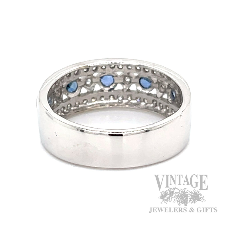 Openwork Sapphire and Diamond 14k White Gold Ring Band