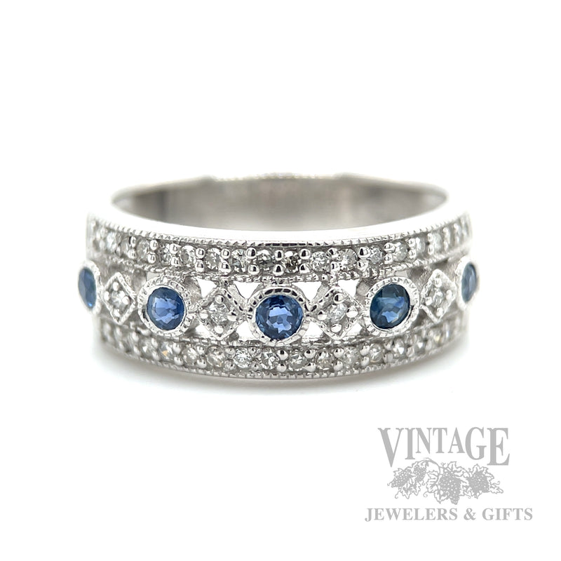 Openwork Sapphire and Diamond 14k White Gold Ring Band