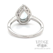 Halo Pear Cut Aquamarine and Diamond 14k White Gold Ring Back View