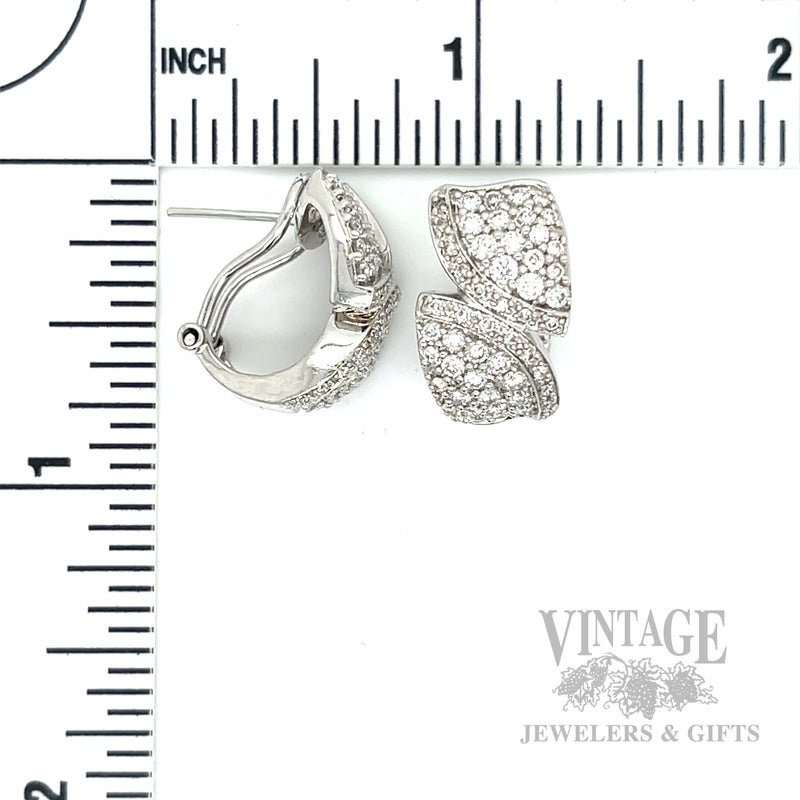 Bypass Pave Diamond 14k White Gold Huggie Earrings Scale View