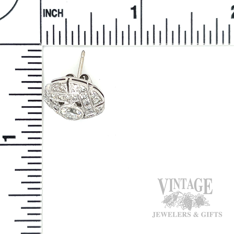 Diamond Button 17k White Gold Earrings Scale View