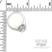 Halo Pear Cut Aquamarine and Diamond 14k White Gold Ring Scale View