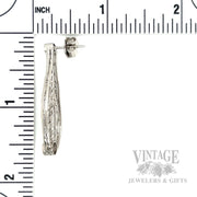 Antique Diamond Drop Platinum Earrings Scale View