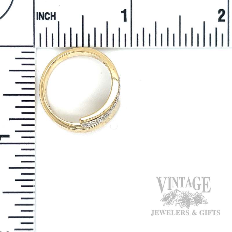 Open Bypass Diamond Pave 14k Gold Ring Scale View
